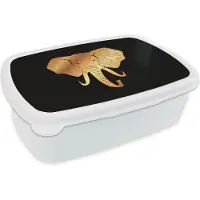 MuchoWow Broodtrommel Wit - Lunchbox - Brooddoos - Olifant - Kop - Goud - Patroon - 18x12x6 cm - Volwassenen