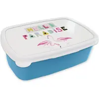 MuchoWow Broodtrommel Blauw - Lunchbox - Brooddoos - Flamingo - Roze - Wit - 18x12x6 cm - Kinderen - Jongen