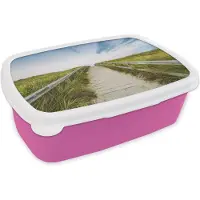 MuchoWow Broodtrommel Roze - Lunchbox - Brooddoos - Strand - Pad - Lucht - 18x12x6 cm - Kinderen - Meisje