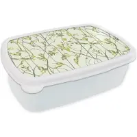 MuchoWow Broodtrommel Wit - Lunchbox - Brooddoos - Patroon - Jungle - Planten - 18x12x6 cm - Volwassenen