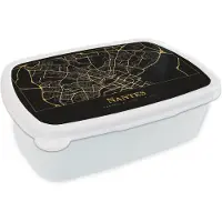 MuchoWow Broodtrommel Wit - Lunchbox - Brooddoos - Kaart - Nantes - Goud - Zwart - 18x12x6 cm - Volwassenen