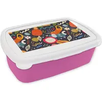 MuchoWow Broodtrommel Roze - Lunchbox - Brooddoos - Ananas - Fruit - Drakenfruit - Tropisch - Eten - 18x12x6 cm - Kinderen - Meisje