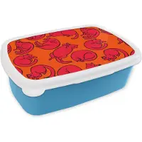MuchoWow Broodtrommel Blauw - Lunchbox - Brooddoos - Patronen - Kat - Oranje - Jongens - Meisjes - Kinderen - Kindje - 18x12x6 cm - Kinderen - Jongen