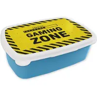 MuchoWow Broodtrommel Blauw - Lunchbox - Brooddoos - Gaming - Quotes - Controller - Gaming zone - Game - 18x12x6 cm - Kinderen - Jongen