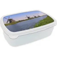MuchoWow Broodtrommel Wit - Lunchbox - Brooddoos - Nederland - Molen - Water - 18x12x6 cm - Volwassenen