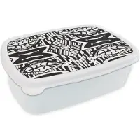 MuchoWow Broodtrommel Wit - Lunchbox - Brooddoos - Patronen - Contrast - Geometrisch - 18x12x6 cm - Volwassenen