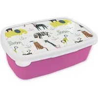 MuchoWow Broodtrommel Roze - Lunchbox - Brooddoos - Dieren - Jungle - Pastel - Kinderen - 18x12x6 cm - Kinderen - Meisje