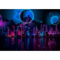 Consalnet Fotobehang Skyline Neon XXL – posterbehang – Futuristische stad – 368 x 254 cm