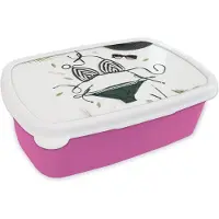 MuchoWow Broodtrommel Roze - Lunchbox - Brooddoos - Bikini - Zwart - Hoed - 18x12x6 cm - Kinderen - Meisje