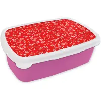 MuchoWow Broodtrommel Roze - Lunchbox - Brooddoos - Wiskunde - Nummers - Cijfers - Patronen - 18x12x6 cm - Kinderen - Meisje