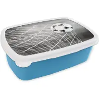 MuchoWow Broodtrommel Blauw - Lunchbox - Brooddoos - Bal in het net - zwart wit - 18x12x6 cm - Kinderen - Jongen