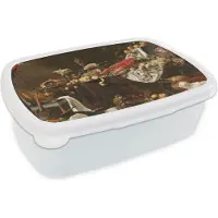MuchoWow Broodtrommel Wit - Lunchbox - Brooddoos - Pronkstilleven - Adriaen van Utrecht - Olieverf - 18x12x6 cm - Volwassenen