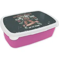 MuchoWow Broodtrommel Roze - Lunchbox - Brooddoos - Vintage - Skelet - Honkbal - 18x12x6 cm - Kinderen - Meisje