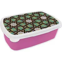 MuchoWow Broodtrommel Roze - Lunchbox - Brooddoos - Oriëntaal - Patroon - Arabisch - Sterren - 18x12x6 cm - Kinderen - Meisje