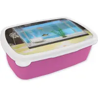 MuchoWow Broodtrommel Roze - Lunchbox - Brooddoos - Twee visjes in een aquarium - 18x12x6 cm - Kinderen - Meisje
