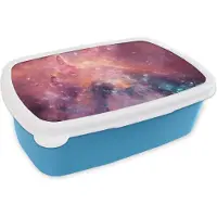 MuchoWow Broodtrommel Blauw - Lunchbox - Brooddoos - Ruimte - Oranje - Sterren - 18x12x6 cm - Kinderen - Jongen