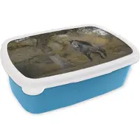 MuchoWow Broodtrommel Blauw - Lunchbox - Brooddoos - Paard - Boom - Herfst - Andalusiër - 18x12x6 cm - Kinderen - Jongen