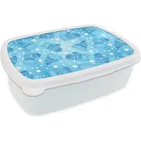 MuchoWow Broodtrommel Wit - Lunchbox - Brooddoos - Handschoenen - Muts - Winter - Patronen - 18x12x6 cm - Volwassenen