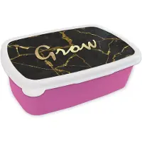 MuchoWow Broodtrommel Roze - Lunchbox - Brooddoos - Quote - Groei - Goud - Zwart - 18x12x6 cm - Kinderen - Meisje