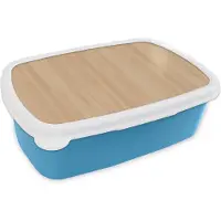 MuchoWow Broodtrommel Blauw - Lunchbox - Brooddoos - Naturel - Hout - Plank - Patronen - 18x12x6 cm - Kinderen - Jongen