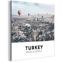 MuchoWow Wanddecoratie Metaal - Aluminium Schilderij Industrieel - Turkije - Luchtballon - Cappadocië - Ballon - 90x90 cm - Dibond - Foto op aluminium - Industriële muurdecoratie - Voor de woonkamer/slaapkamer
