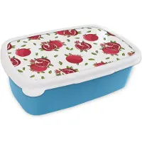 MuchoWow Broodtrommel Blauw - Lunchbox - Brooddoos - Fruit - Bladeren - Patroon - Granaatappel - 18x12x6 cm - Kinderen - Jongen