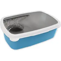 MuchoWow Broodtrommel Blauw - Lunchbox - Brooddoos - Wazig zicht op een basketbal die door de basket gaat - zwart wit - 18x12x6 cm - Kinderen - Jongen