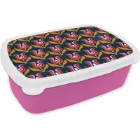 MuchoWow Broodtrommel Roze - Lunchbox Retro - Tulp - Abstract - Design - Brooddoos 18x12x6 cm - Brood lunch box - Broodtrommels voor kinderen en volwassenen