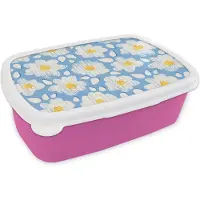 MuchoWow Broodtrommel Roze - Lunchbox - Brooddoos - Meiden - Bloemen - Blauw - Patronen - Girl - Kids - Kinderen - Kind - 18x12x6 cm - Kinderen - Meisje