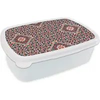 MuchoWow Broodtrommel Wit - Lunchbox - Brooddoos - Design - Borduren - Motief - Patronen - 18x12x6 cm - Volwassenen