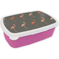 MuchoWow Broodtrommel Roze - Lunchbox - Brooddoos - Flamingo - Vogel - Patronen - 18x12x6 cm - Kinderen - Meisje