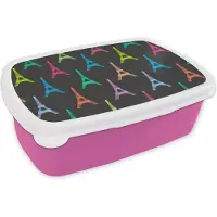 MuchoWow Broodtrommel Roze - Lunchbox - Brooddoos - Eiffeltoren - Patronen - Parijs - 18x12x6 cm - Kinderen - Meisje