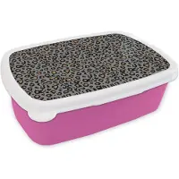 MuchoWow Broodtrommel Roze - Lunchbox - Brooddoos - Panter - Patronen - Dieren - 18x12x6 cm - Kinderen - Meisje