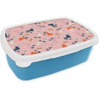 MuchoWow Broodtrommel Blauw - Lunchbox - Brooddoos - Retro - Skeelers - Patronen - Cassette - 18x12x6 cm - Kinderen - Jongen