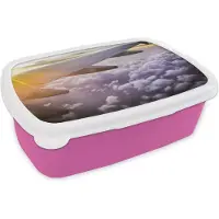 MuchoWow Broodtrommel Roze - Lunchbox - Brooddoos - Zonnestralen langs een vliegtuig - 18x12x6 cm - Kinderen - Meisje