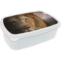 MuchoWow Broodtrommel Wit - Lunchbox - Brooddoos - Leeuwen - Profiel - Kleuren - 18x12x6 cm - Volwassenen