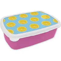 MuchoWow Broodtrommel Roze - Lunchbox - Brooddoos - Citroen - Kleuren - Patroon - 18x12x6 cm - Kinderen - Meisje