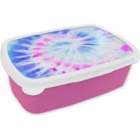 MuchoWow Broodtrommel Roze - Lunchbox Zomer - Tie dye - Wit - Brooddoos 18x12x6 cm - Brood lunch box - Broodtrommels voor kinderen en volwassenen