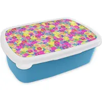 MuchoWow Broodtrommel Blauw - Lunchbox - Brooddoos - Bloesem - Zomer - Regenboog - Bloem - Design - 18x12x6 cm - Kinderen - Jongen