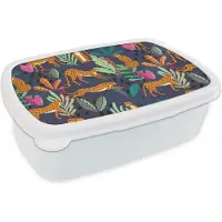 MuchoWow Broodtrommel Wit - Lunchbox - Brooddoos - Patroon - Cheetah - Jungle - 18x12x6 cm - Volwassenen