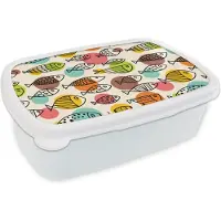 MuchoWow Broodtrommel Wit - Lunchbox - Brooddoos - Stippen - Vis - Regenboog - 18x12x6 cm - Volwassenen