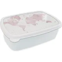MuchoWow Broodtrommel Wit - Lunchbox - Brooddoos - Wereldkaart - Roze - Marmer - 18x12x6 cm - Volwassenen