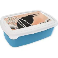 MuchoWow Broodtrommel Blauw - Lunchbox - Brooddoos - Vintage - Kraai - Vogels - Scandinavisch - Japans - 18x12x6 cm - Kinderen - Jongen