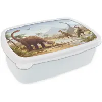 MuchoWow Broodtrommel Wit - Lunchbox - Brooddoos - Kinderkamer - Water - Dinosaurus - 18x12x6 cm - Volwassenen