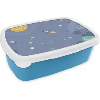 MuchoWow Broodtrommel Blauw - Lunchbox - Brooddoos - Ruimte - Kinderkamer - Sterren - 18x12x6 cm - Kinderen - Jongen