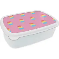 MuchoWow Broodtrommel Wit - Lunchbox - Brooddoos - IJs - Patronen - Roze - 18x12x6 cm - Volwassenen