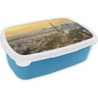 MuchoWow Broodtrommel Blauw - Lunchbox - Brooddoos - Parijs en de Eifffeltoren met een erg kleurrijke lucht - 18x12x6 cm - Kinderen - Jongen