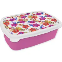 MuchoWow Broodtrommel Roze - Lunchbox - Brooddoos - Waterverf - Bloemen - Paars - 18x12x6 cm - Kinderen - Meisje