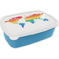 MuchoWow Broodtrommel Blauw - Lunchbox - Brooddoos - Wereldkaart - Pride vlag - Regenboog - 18x12x6 cm - Kinderen - Jongen