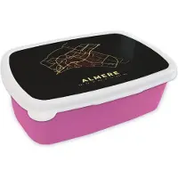 MuchoWow Broodtrommel Roze - Lunchbox - Brooddoos - Plattegrond - Stadskaart - Almere - Kaart - 18x12x6 cm - Kinderen - Meisje